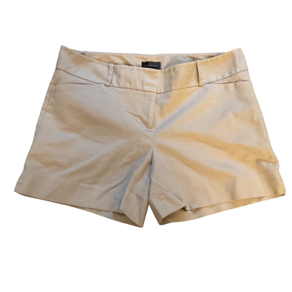 The Limited Women Khaki Chino Shorts Tan Size 12 Stretch Cotton Blend Pockets
